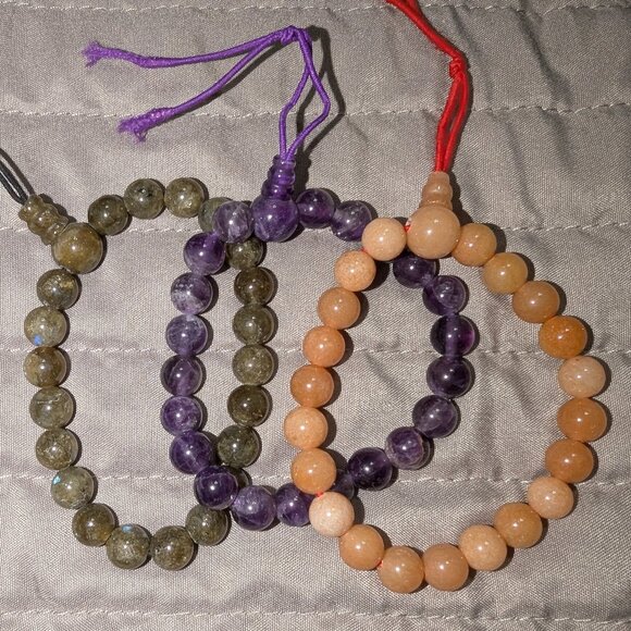 $3 with Bundle ~ Natural Stone Bead Bracelets Trio 5017 - Picture 1 of 3